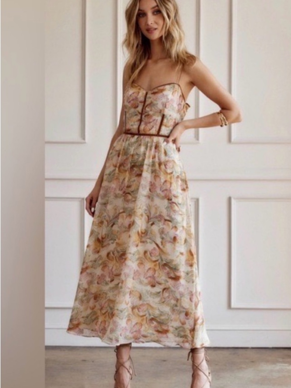 12th Tribe Ruby Midi Floral Dress Spaghetti Straps M Babydoll Garden Corset